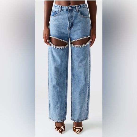 Steve Madden Taylor Embellished Blue Jeans | Straight + Rhinestones | 26 | NWT - Picture 5 of 15